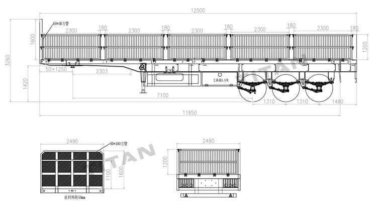 3 Axle 60 Ton Removable Side Wall Semi Trailer for Sale